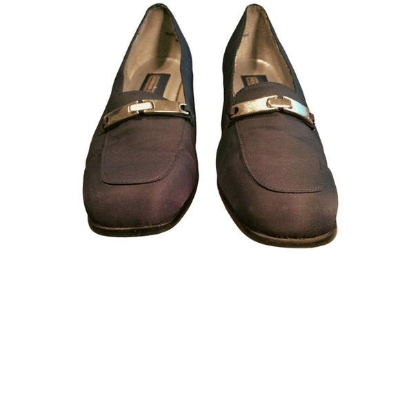 Herman Geist Navy Blue slip-on block heel shoes silver accent woman size 8.5 - Picture 5 of 9